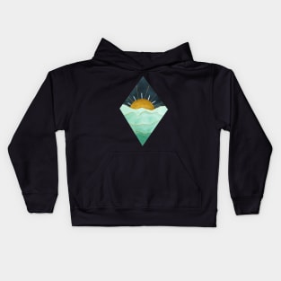 Diamond Green and Gold Sunset (dark background) Kids Hoodie